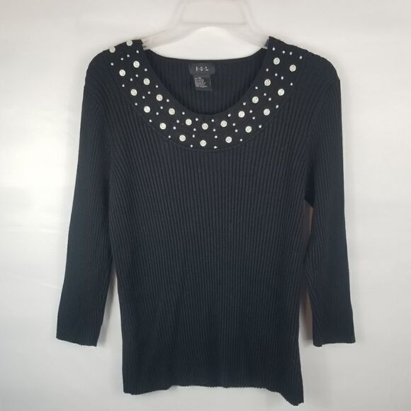 R-Q-T RIBBED BLACK KNIT SWEATER W/ BEADS. SZ XL - Picture 6 of 11